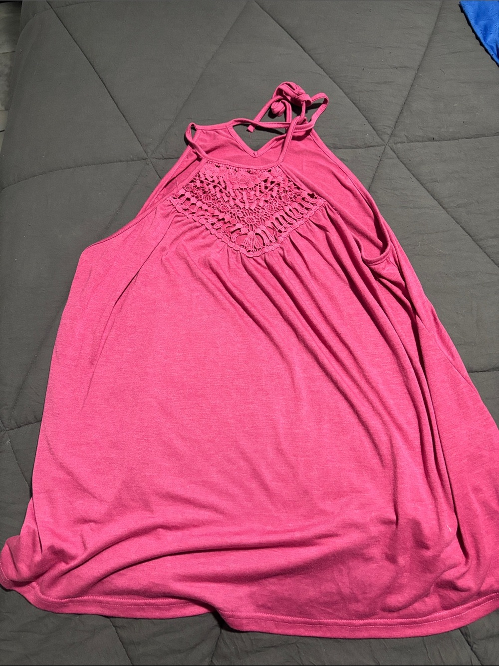 SHEIN Hot Pink Crochet Yoke Halter Camisole